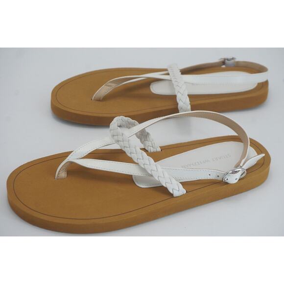 Stuart Weitzman White Contempo Braided Leather Thong Strap Sandals SZ 6 New $250 - Picture 2 of 10